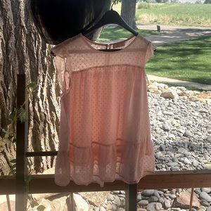 Pink layered short sleeve babydoll top, size Large